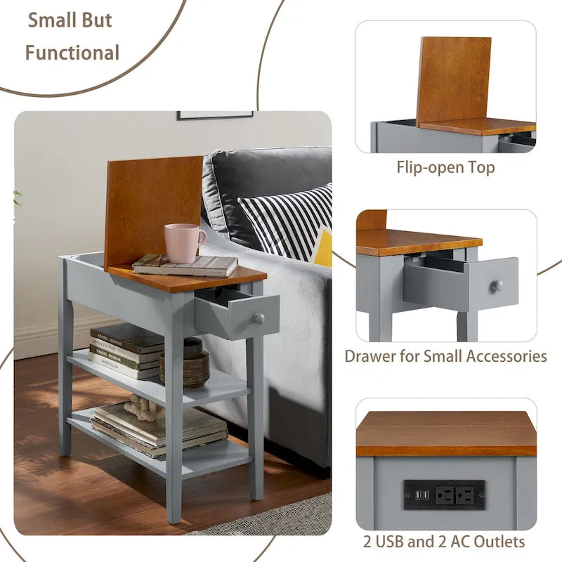Narrow End Table with USB Charging Ports