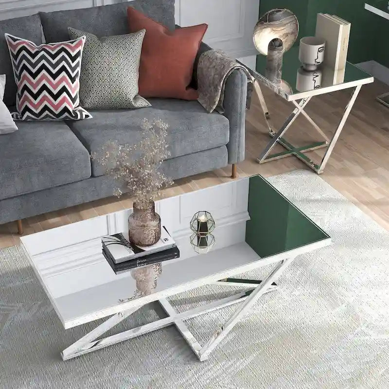 Starrla Glam Chrome Glass Top 2-Piece Coffee Table Set by Furniture of America