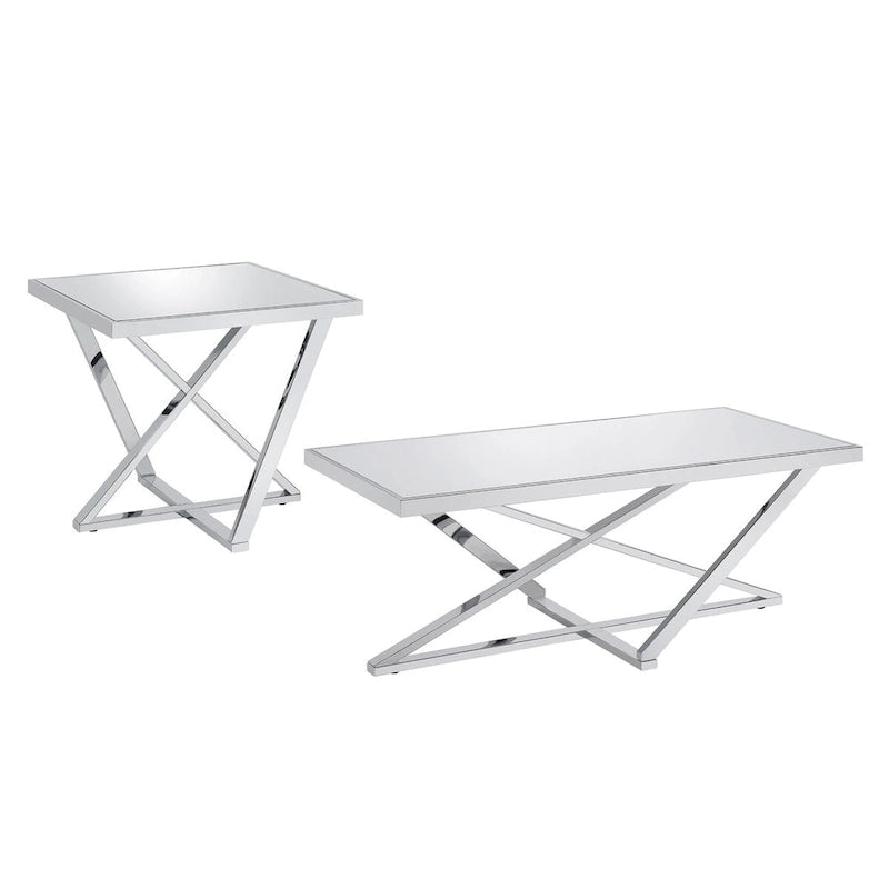 Starrla Glam Chrome Glass Top 2-Piece Coffee Table Set by Furniture of America