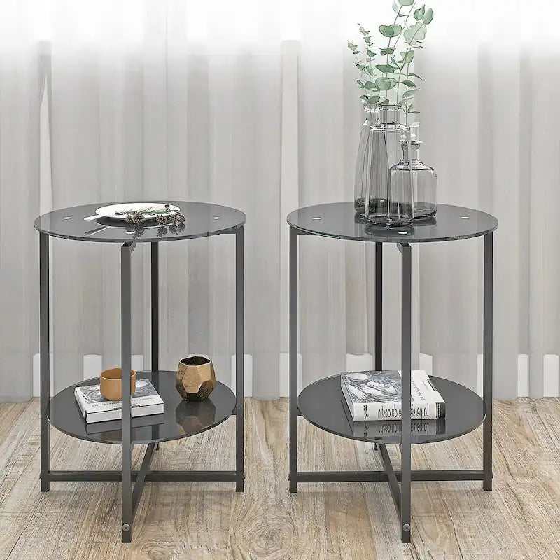 2-Piece Set (Clear) Tempered Glass End Table