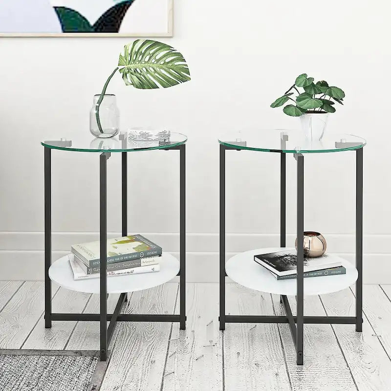2-Piece Set (Clear) Tempered Glass End Table