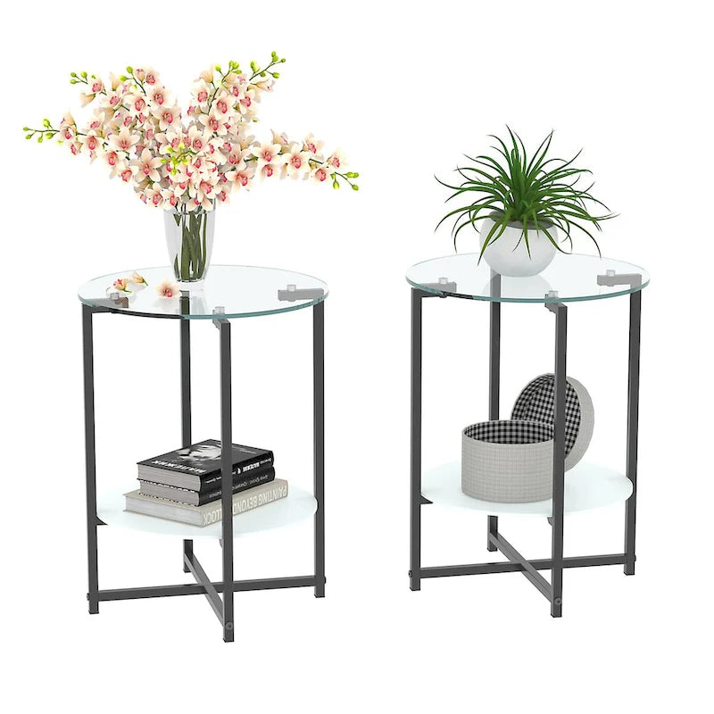 2-Piece Set (Clear) Tempered Glass End Table