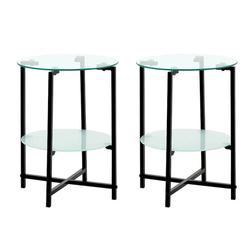 2-Piece Set (Clear) Tempered Glass End Table