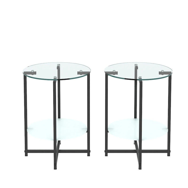 2-Piece Set (Clear) Tempered Glass End Table