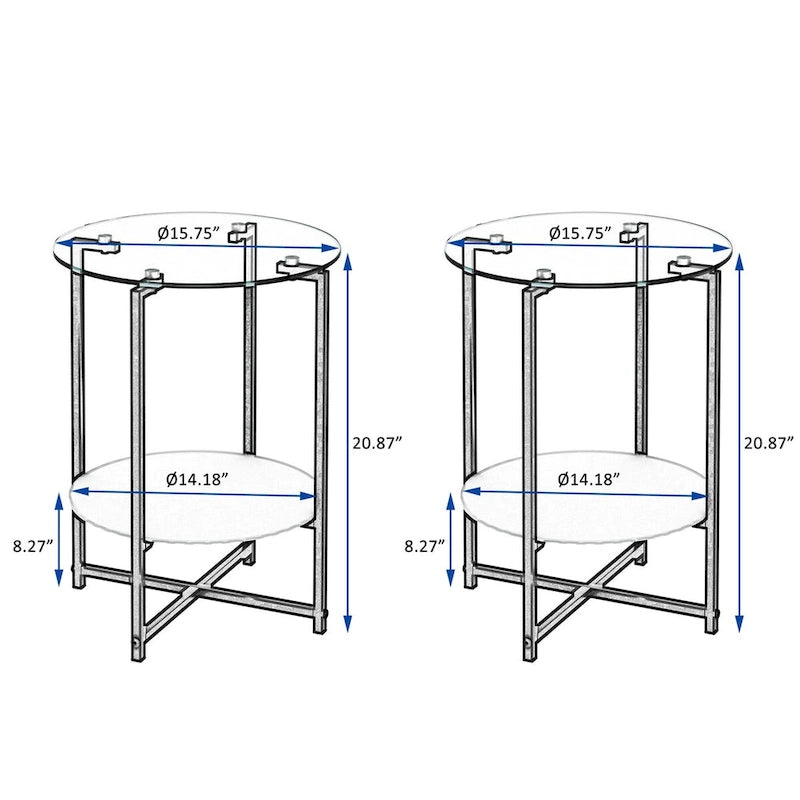 2-Piece Set (Clear) Tempered Glass End Table