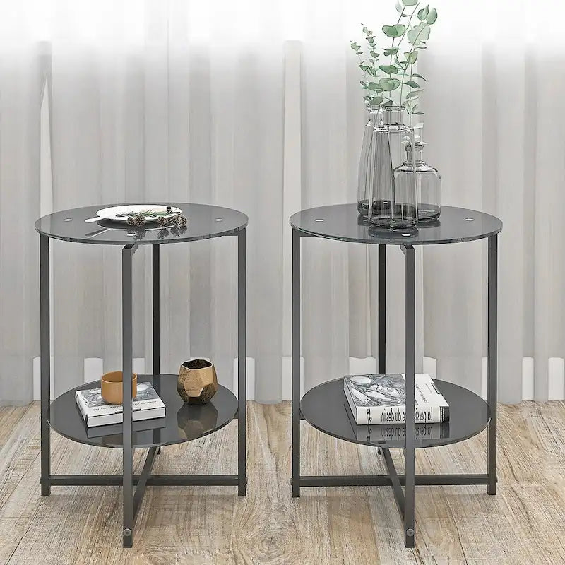 2-Piece Set (Clear) Tempered Glass End Table