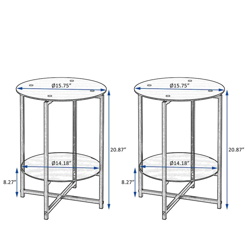 2-Piece Set (Clear) Tempered Glass End Table