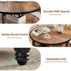 Round Coffee Table for Living Room Rustic Center Table with Storage Shelf