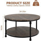 Round Coffee Table for Living Room Rustic Center Table with Storage Shelf