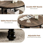 Round Coffee Table for Living Room Rustic Center Table with Storage Shelf
