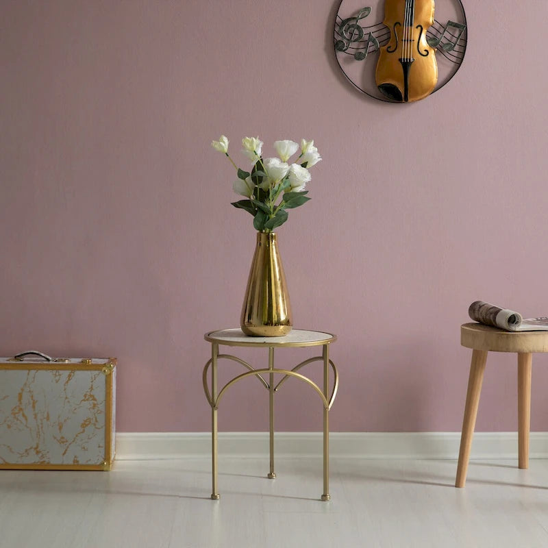 Decorative Gold Metal Round Plant Stand, Modern White Marble Look Top Display End Side Table, Set of 3 - Set of 3
