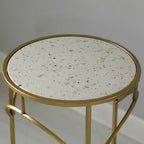 Decorative Gold Metal Round Plant Stand, Modern White Marble Look Top Display End Side Table, Set of 3 - Set of 3