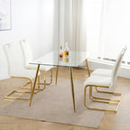 Set of 4 Modern Faux Leather Padded Seat Dining Chairs with gold Metal Legs