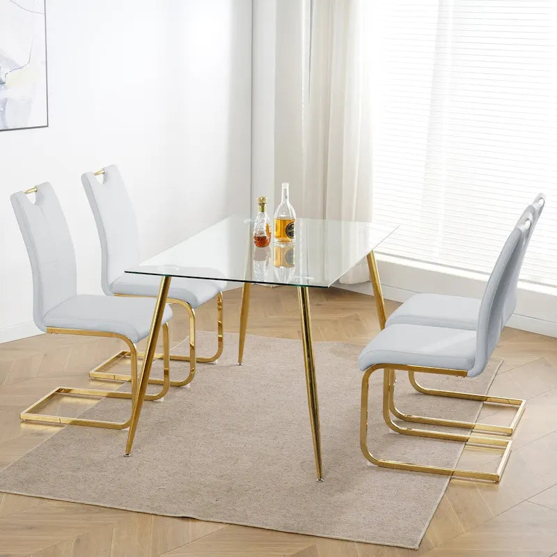 Set of 4 Modern Faux Leather Padded Seat Dining Chairs with gold Metal Legs