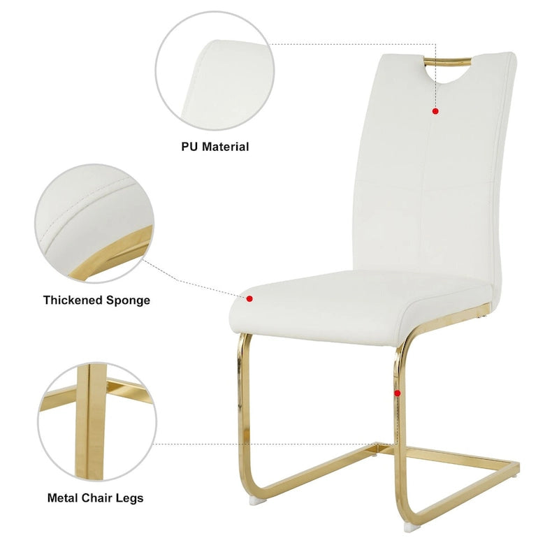 Set of 4 Modern Faux Leather Padded Seat Dining Chairs with gold Metal Legs