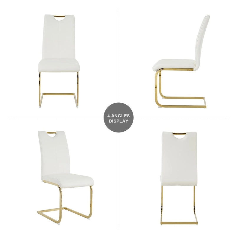Set of 4 Modern Faux Leather Padded Seat Dining Chairs with gold Metal Legs