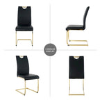 Set of 4 Modern Faux Leather Padded Seat Dining Chairs with gold Metal Legs