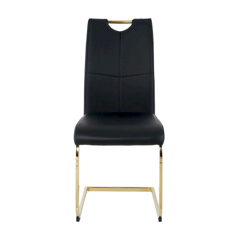 Set of 4 Modern Faux Leather Padded Seat Dining Chairs with gold Metal Legs