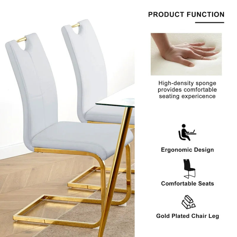 Set of 4 Modern Faux Leather Padded Seat Dining Chairs with gold Metal Legs