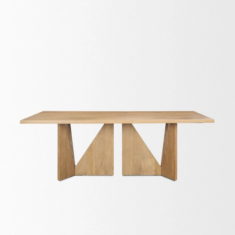 Tarro 84 Rectangular Light Brown Wood w/ Geometrical Base Dining Table - 84.0L x 42.0W x 30.0H
