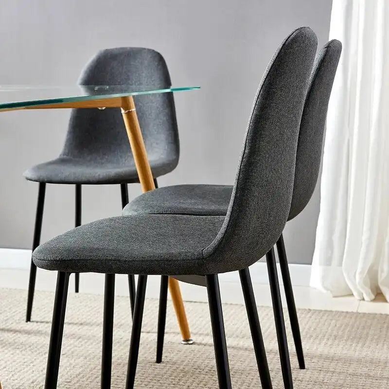 Modern Glass Top Dining Kitchen Table With Fabric Chairs