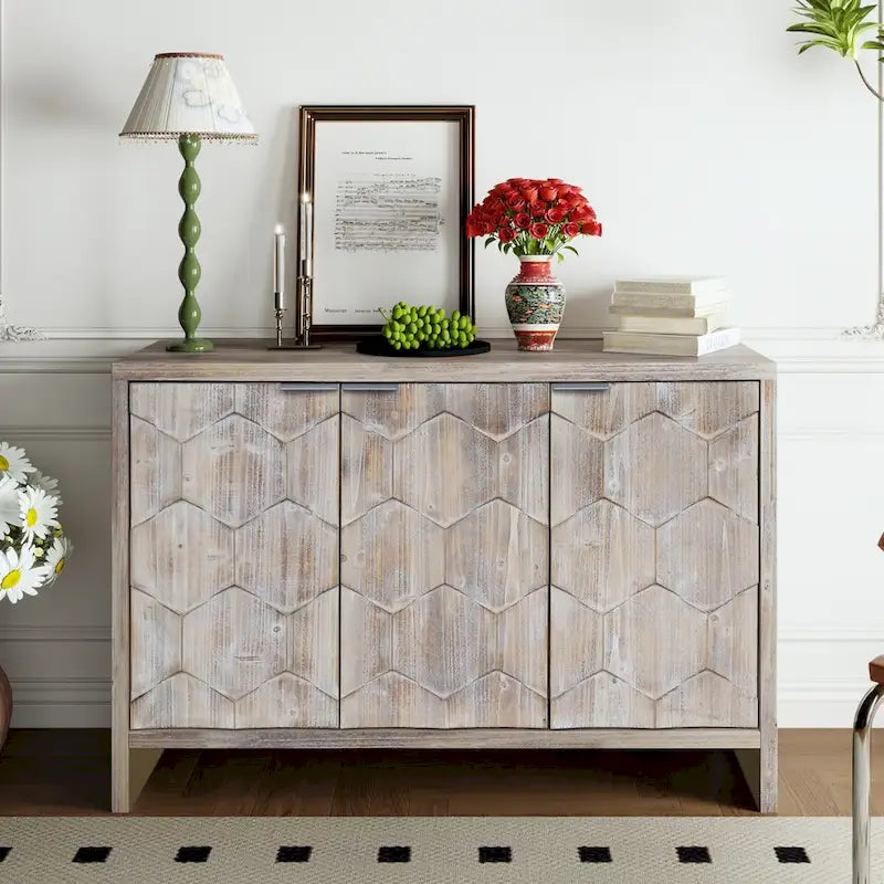 Accent Cabinet 3 Door Wooden Sideboard Buffet Server Cabinet