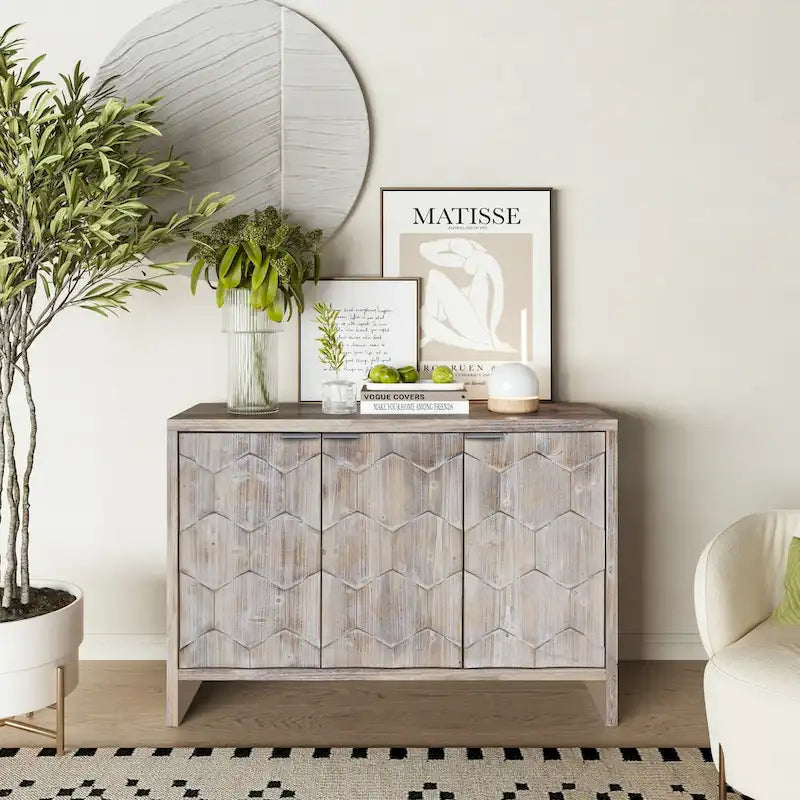 Accent Cabinet 3 Door Wooden Sideboard Buffet Server Cabinet