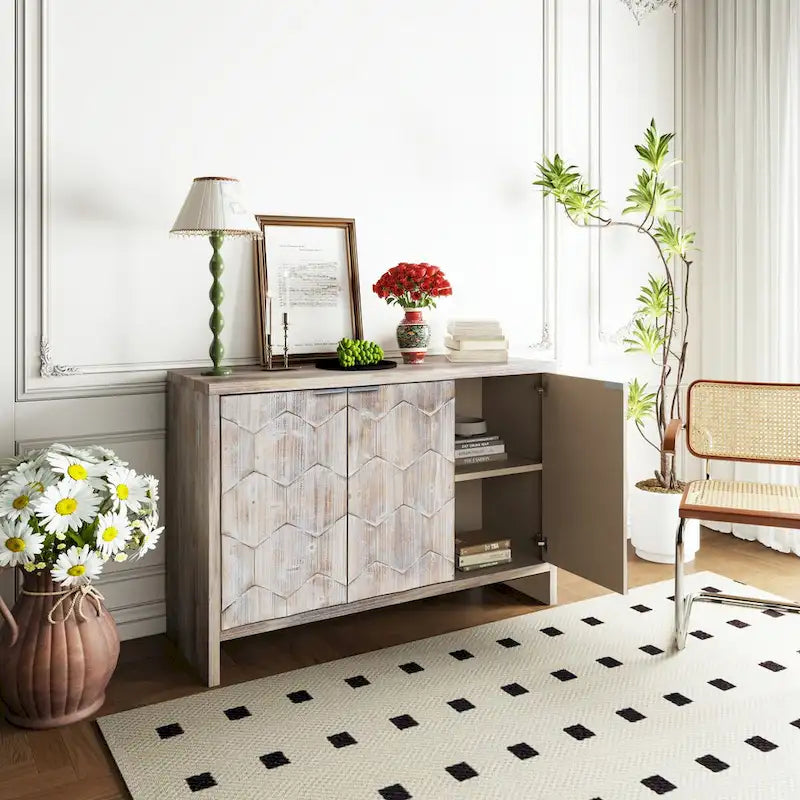 Accent Cabinet 3 Door Wooden Sideboard Buffet Server Cabinet