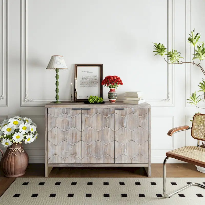 Accent Cabinet 3 Door Wooden Sideboard Buffet Server Cabinet