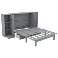 Full Size Wooden Murphy Bed with Shelves, Drawers and USB Ports