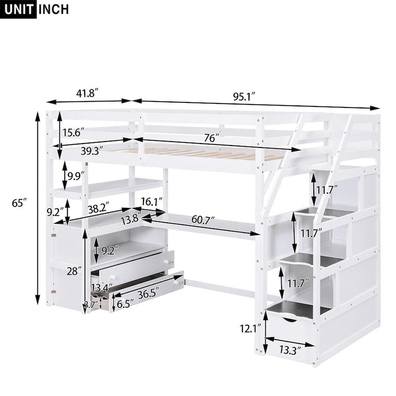 Merax Loft Bed with Desk and Shelves
