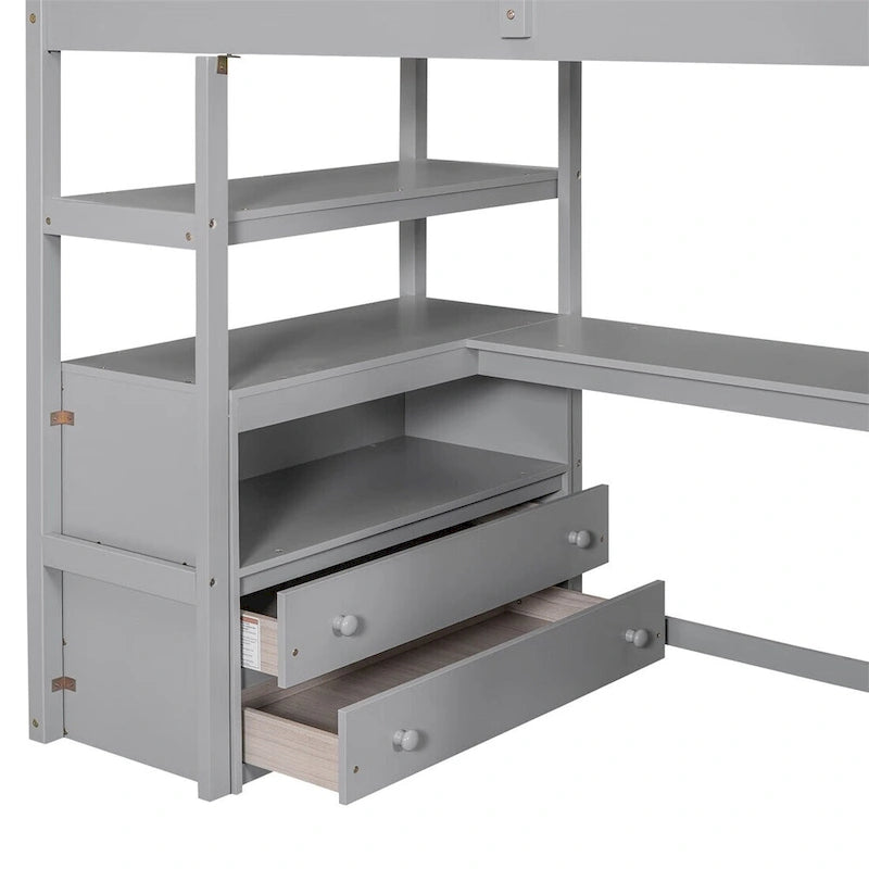 Merax Loft Bed with Desk and Shelves