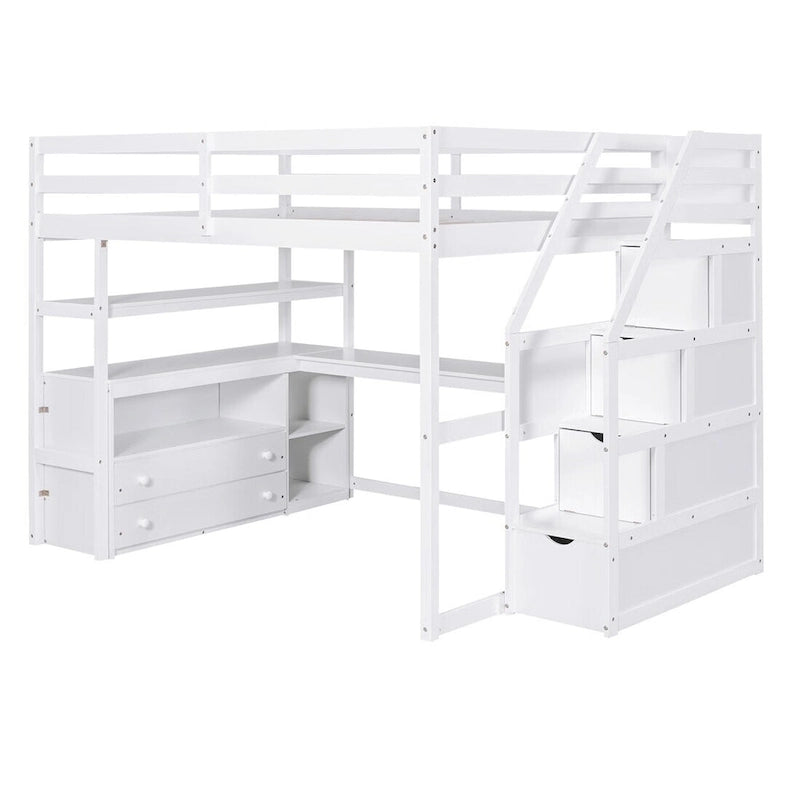 Merax Loft Bed with Desk and Shelves