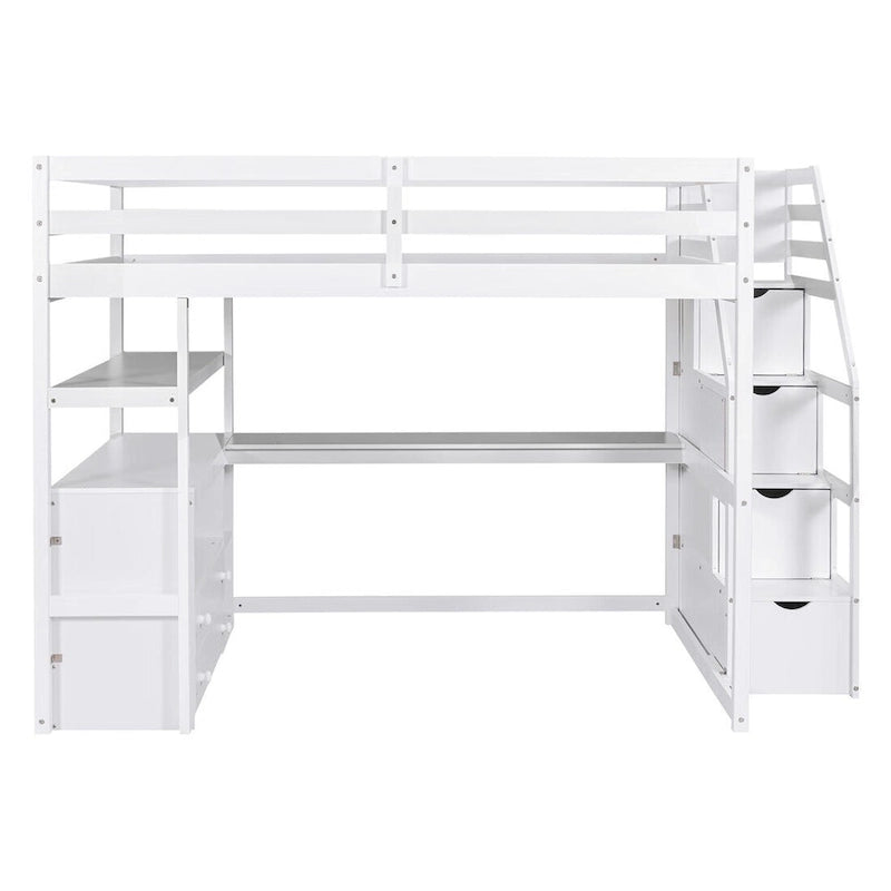 Merax Loft Bed with Desk and Shelves
