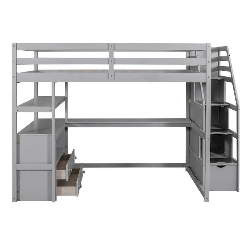 Merax Loft Bed with Desk and Shelves