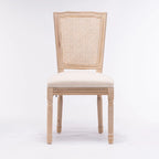 Solid Wood Frame Antique Painting Square Rattan Back Dining Chair Set of 2