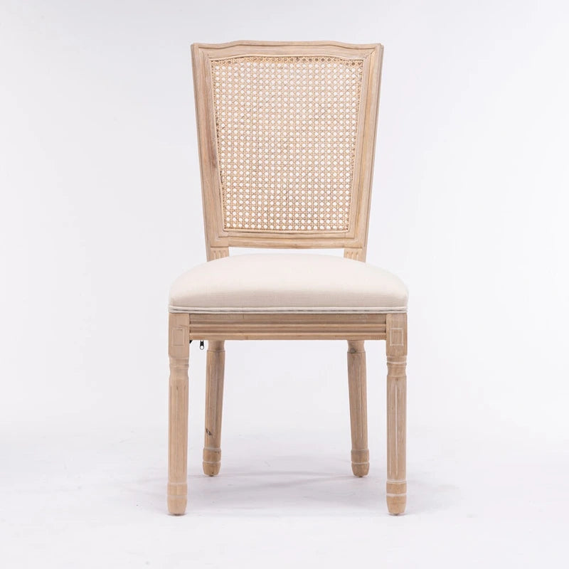 Solid Wood Frame Antique Painting Square Rattan Back Dining Chair Set of 2