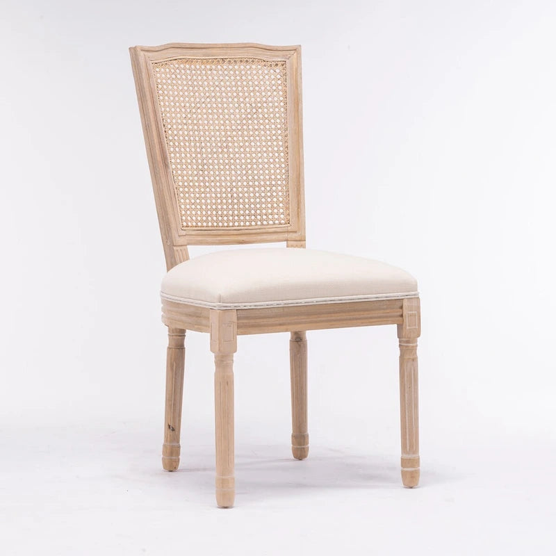 Solid Wood Frame Antique Painting Square Rattan Back Dining Chair Set of 2