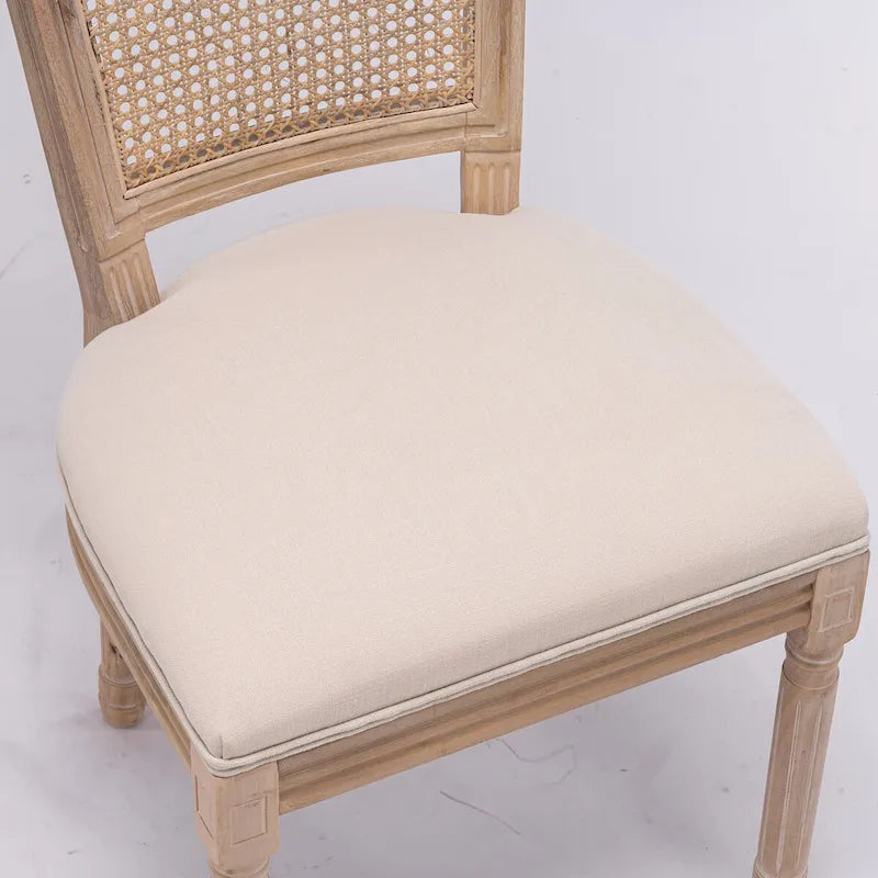 Solid Wood Frame Antique Painting Square Rattan Back Dining Chair Set of 2
