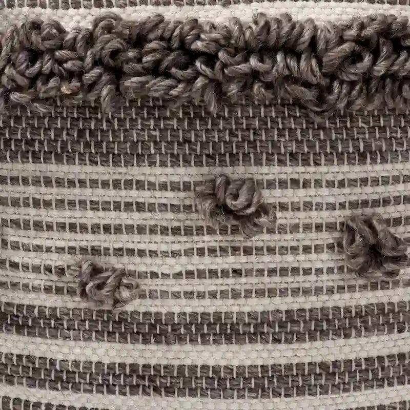 The Curated Nomad Koroh Moroccan Ivory and Brown Handwoven Wool Pouf Ottoman