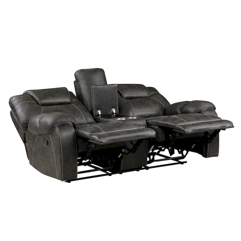 Lily 75 Inch Double Manual Recliner Loveseat, Cupholders, Brown Microfiber