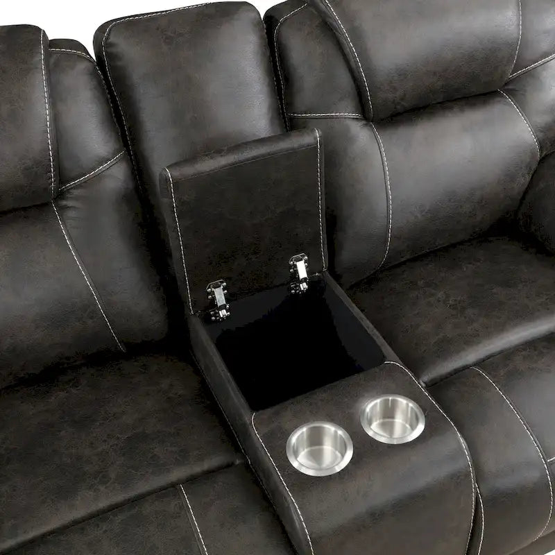 Lily 75 Inch Double Manual Recliner Loveseat, Cupholders, Brown Microfiber