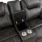 Lily 75 Inch Double Manual Recliner Loveseat, Cupholders, Brown Microfiber