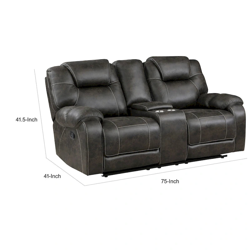 Lily 75 Inch Double Manual Recliner Loveseat, Cupholders, Brown Microfiber