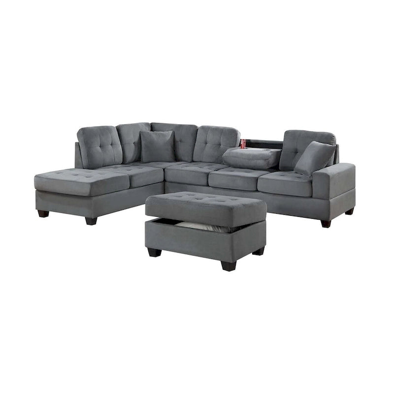 Poundex 3-Piece Sectional Set W/ Ottoman