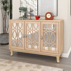 Sideboard with Glass Doors, 3 Door Mirrored Buffet Cabinet with Silver Handle for Living Room, Hallway, Dining Room