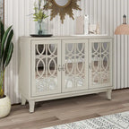 Sideboard with Glass Doors, 3 Door Mirrored Buffet Cabinet with Silver Handle for Living Room, Hallway, Dining Room
