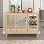 Sideboard with Glass Doors, 3 Door Mirrored Buffet Cabinet with Silver Handle for Living Room, Hallway, Dining Room