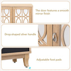 Sideboard with Glass Doors, 3 Door Mirrored Buffet Cabinet with Silver Handle for Living Room, Hallway, Dining Room