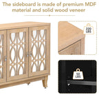 Sideboard with Glass Doors, 3 Door Mirrored Buffet Cabinet with Silver Handle for Living Room, Hallway, Dining Room